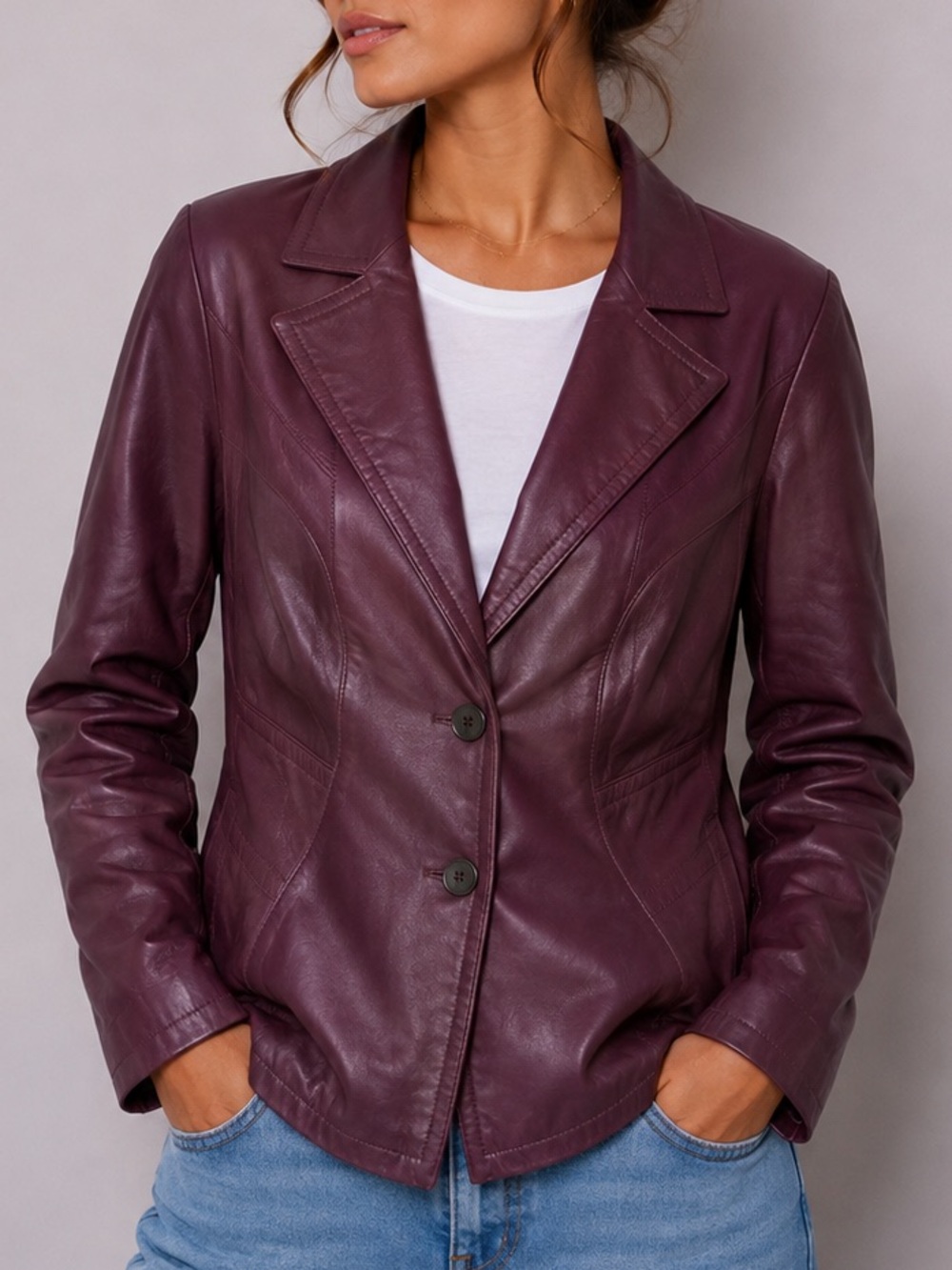 Danier Leather Jacket Burgundy Tailored Two-Button Jacket Blazer Fall Moto